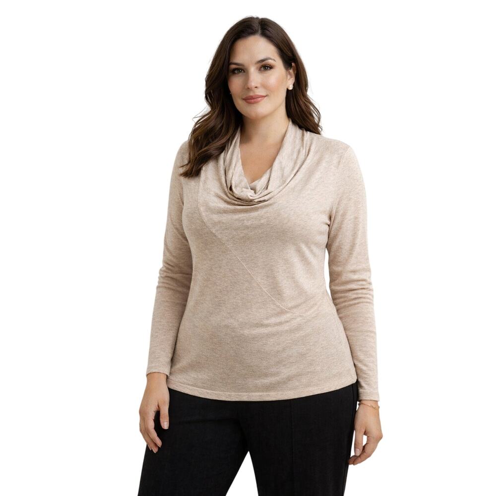 Women's Banana Republic Oatmeal Cowl Neck Long Sleeve Shirt 92% Modal SOFT Large